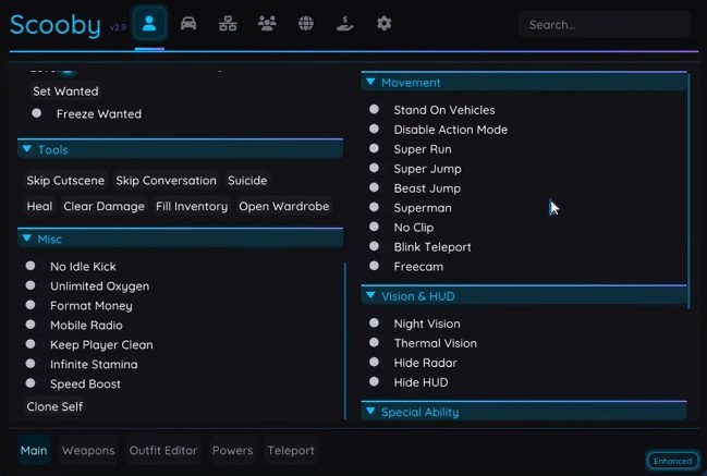 Scooby Mod Menu GTA 5 interface